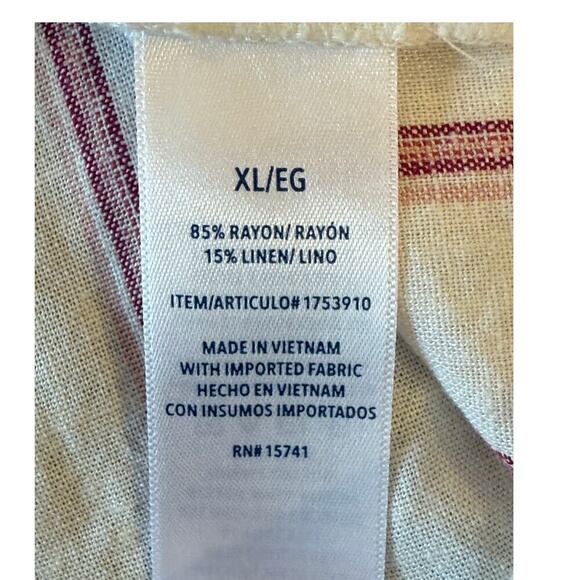 SPLENDID Linen Blend Pink Striped Boho Top Shirt Blouse Women size XL - Picture 6 of 8